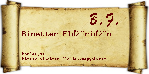 Binetter Flórián névjegykártya
